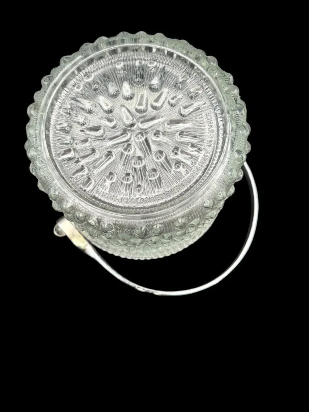 Vtg Teleflora French Glass Ice Bucket Biscuit Jar w/ Chrome Handle Textured MCM